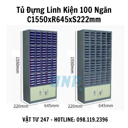 Tủ Đựng Linh Kiện 100 Ngăn C1550xR645xS222mm Có Cánh Dưới