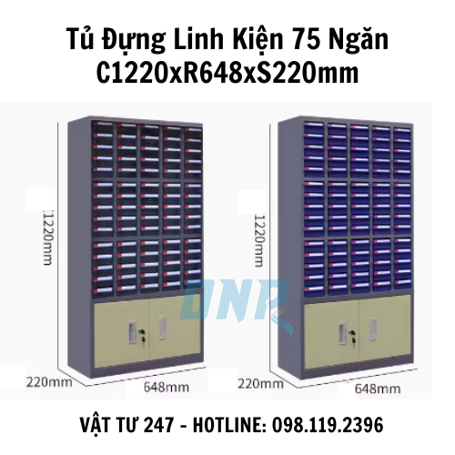 Tủ Đựng Linh Kiện 75 Ngăn C1220xR648xS220mm Có Cánh Dưới
