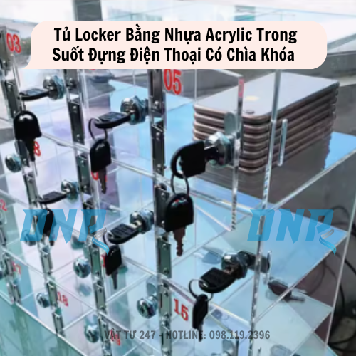 Tủ Locker 30 40 50 60 Ngăn Bằng Nhựa Trong Suốt Đựng Điện Thoại Có Chìa Khóa