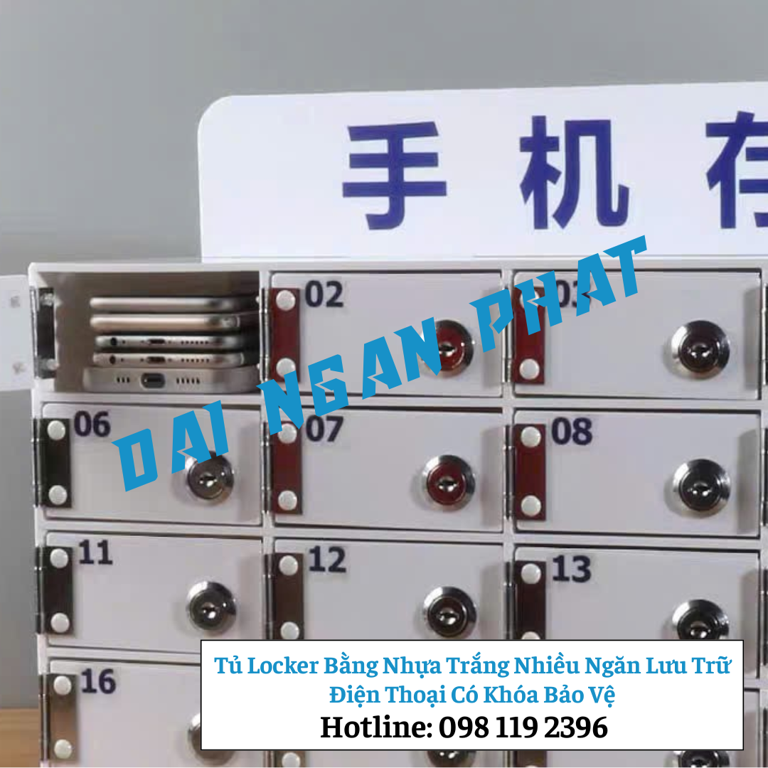 Tủ Locker Bằng Nhựa Trắng Nhiều Ngăn Lưu Trữ Điện Thoại Có Khóa Bảo Vệ