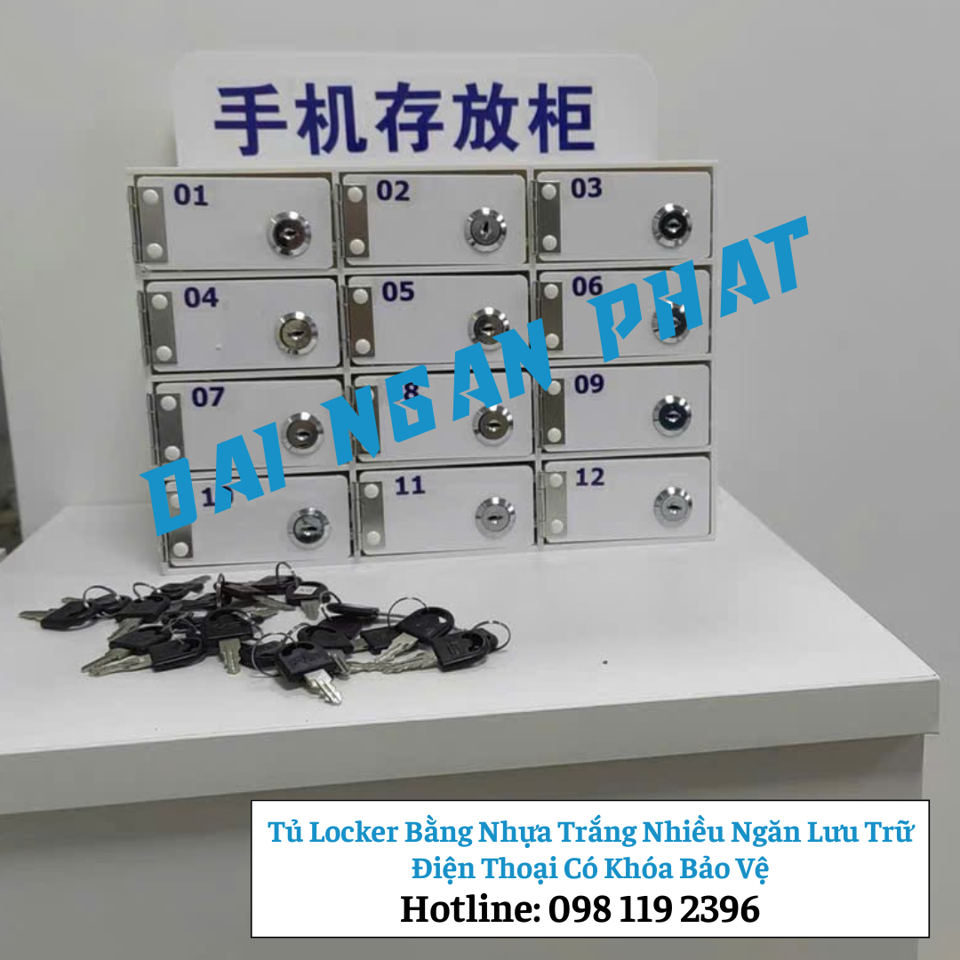 Tủ Locker Bằng Nhựa Trắng Nhiều Ngăn Lưu Trữ Điện Thoại Có Khóa Bảo Vệ