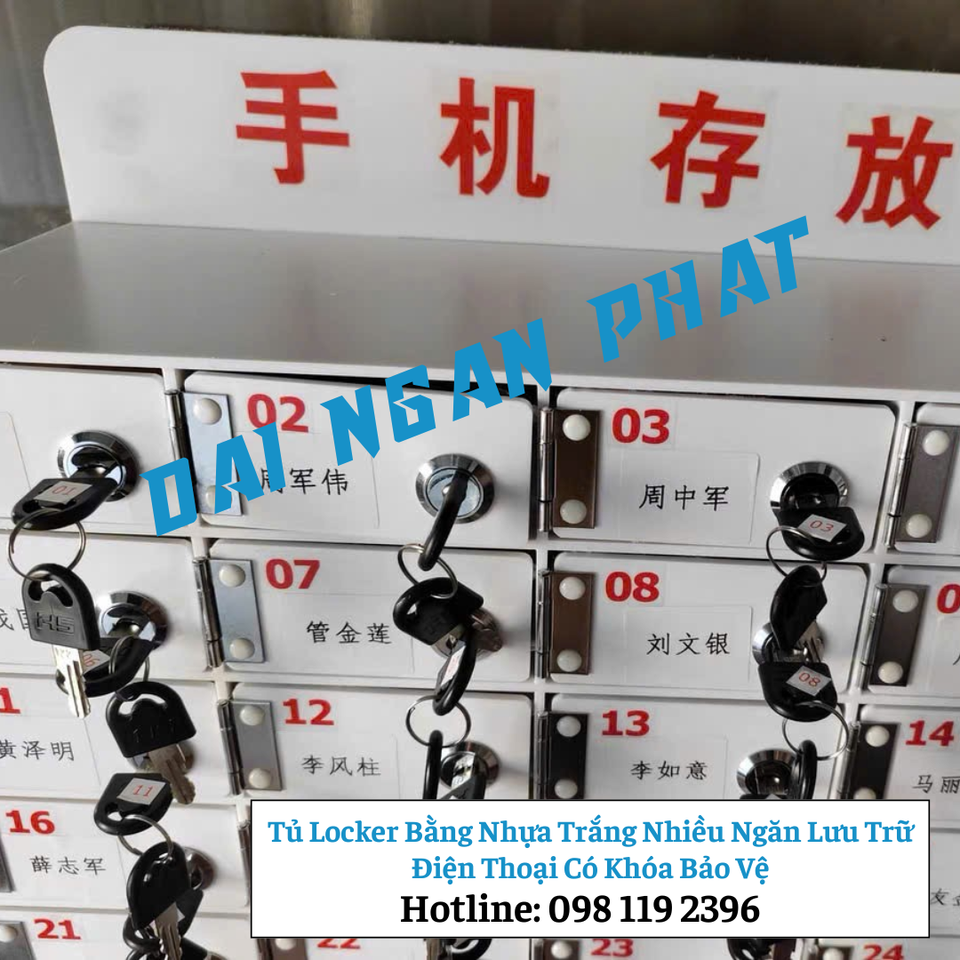 Tủ Locker Bằng Nhựa Trắng Nhiều Ngăn Lưu Trữ Điện Thoại Có Khóa Bảo Vệ