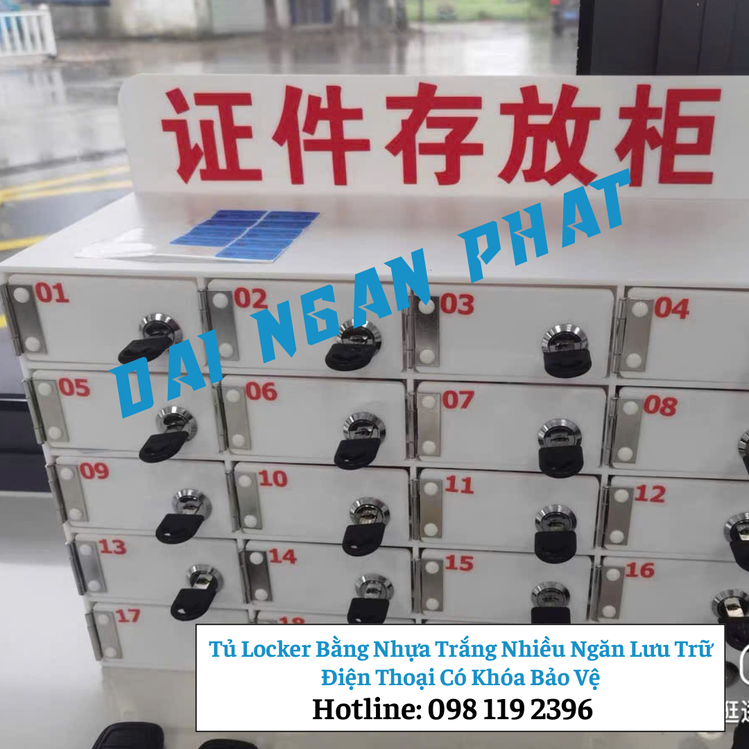 Tủ Locker Bằng Nhựa Trắng Nhiều Ngăn Lưu Trữ Điện Thoại Có Khóa Bảo Vệ