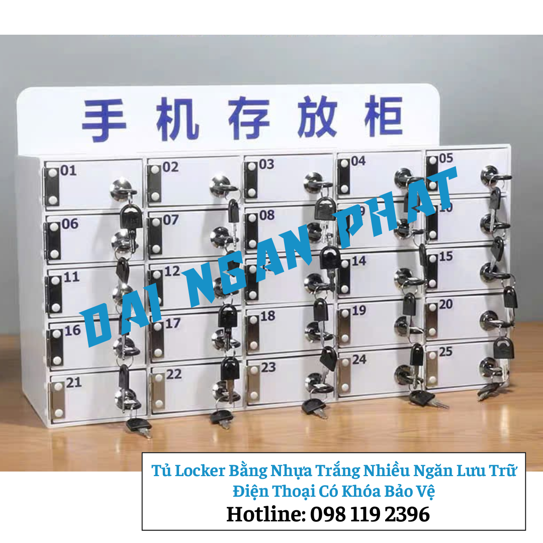 Tủ Locker Bằng Nhựa Trắng Nhiều Ngăn Lưu Trữ Điện Thoại Có Khóa Bảo Vệ