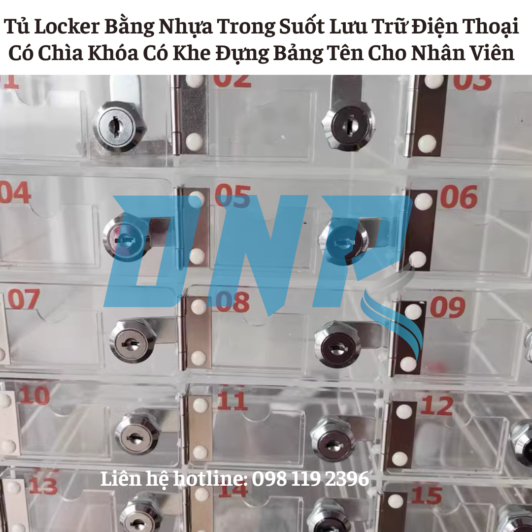 Tủ Locker 12 15 20 25 Ngăn Nhựa Trong Suốt Lưu Trữ Điện Thoại Có Chìa Khóa Có Khe Đựng Bảng Tên Cho Nhân Viên