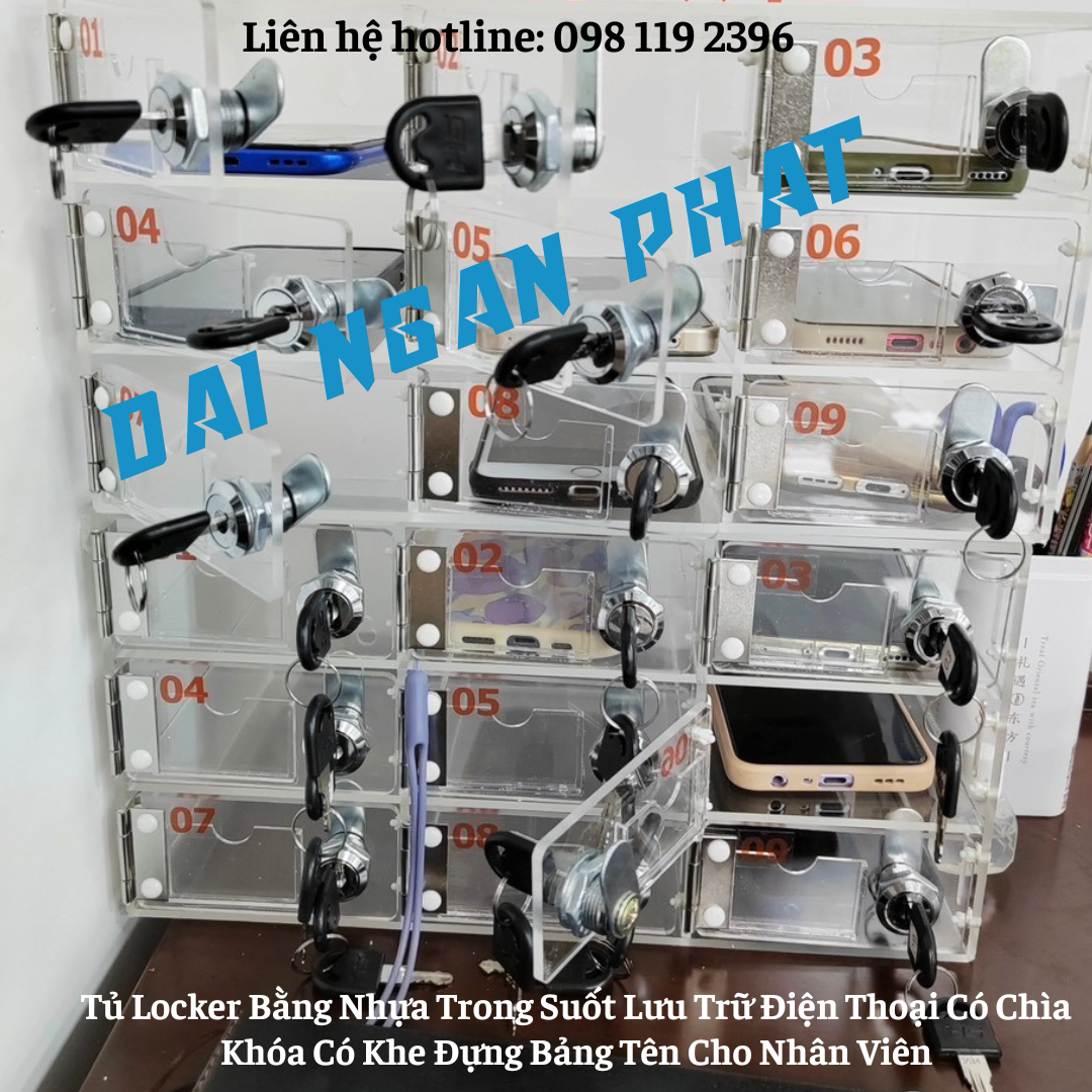 Tủ Locker 4 5 6 9 Ngăn Nhựa Trong Suốt Lưu Trữ Điện Thoại Có Chìa Khóa Có Khe Đựng Bảng Tên Cho Nhân Viên