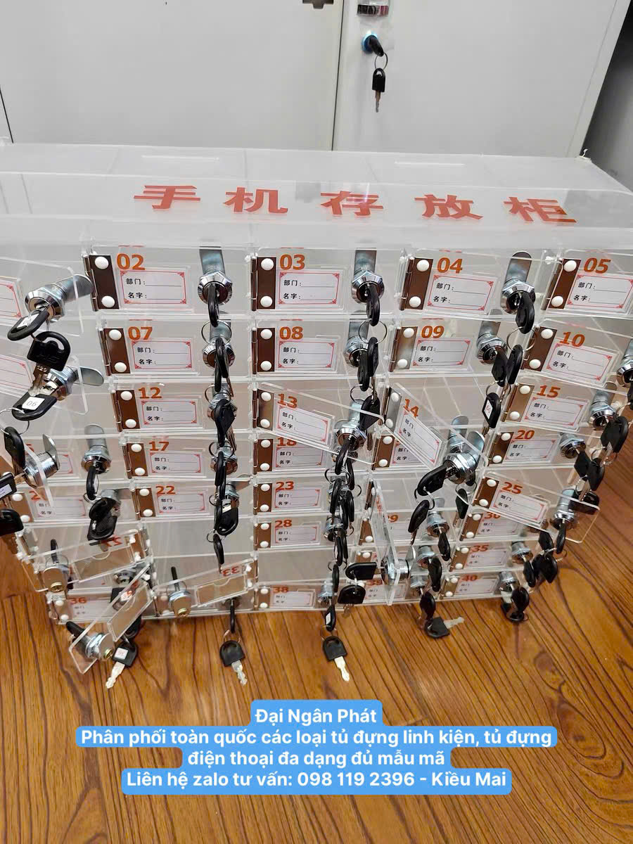 Tủ Locker 30 40 50 Ngăn Nhựa Trong Suốt Lưu Trữ Điện Thoại Có Chìa Khóa Có Khe Đựng Bảng Tên Cho Nhân Viên