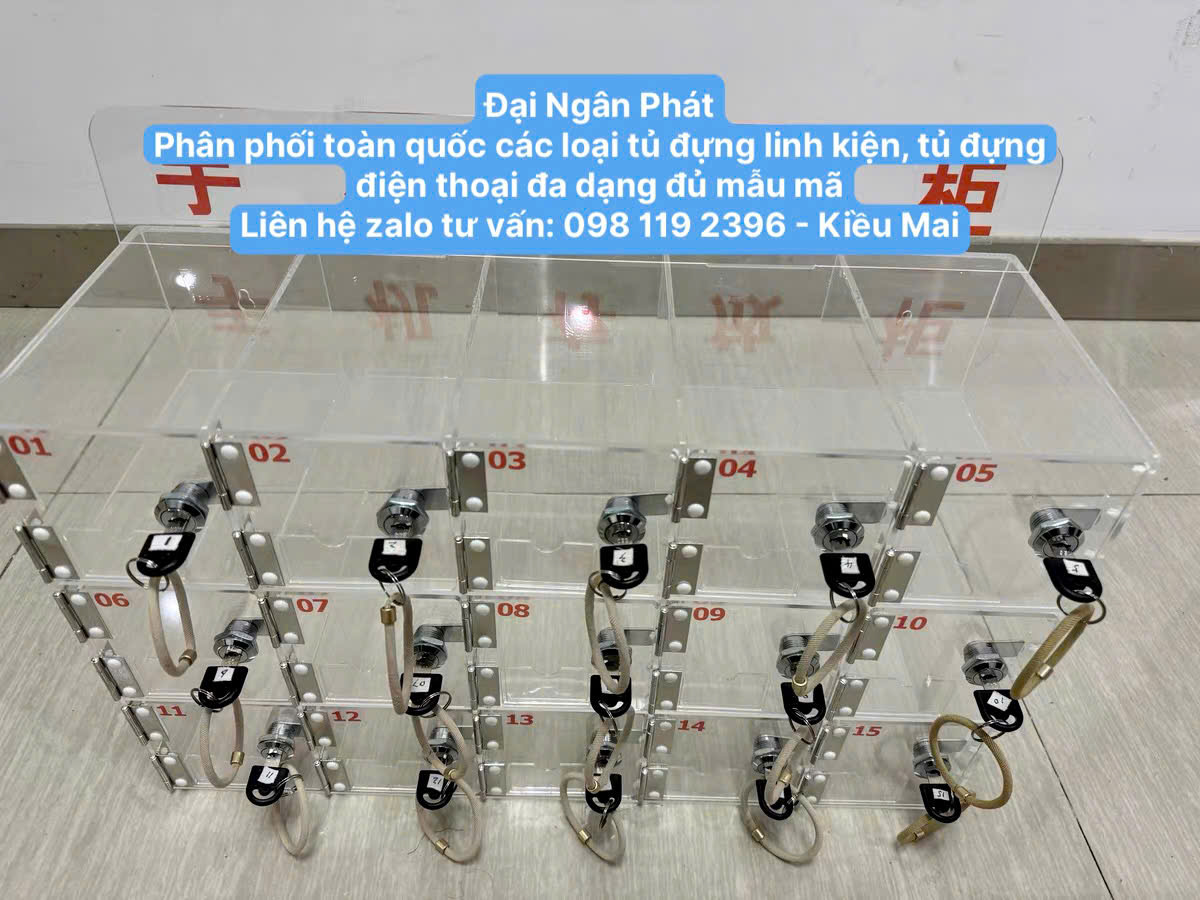 Tủ Locker 12 15 20 25 Ngăn Bằng Nhựa Trong Suốt Đựng Điện Thoại Có Chìa Khóa