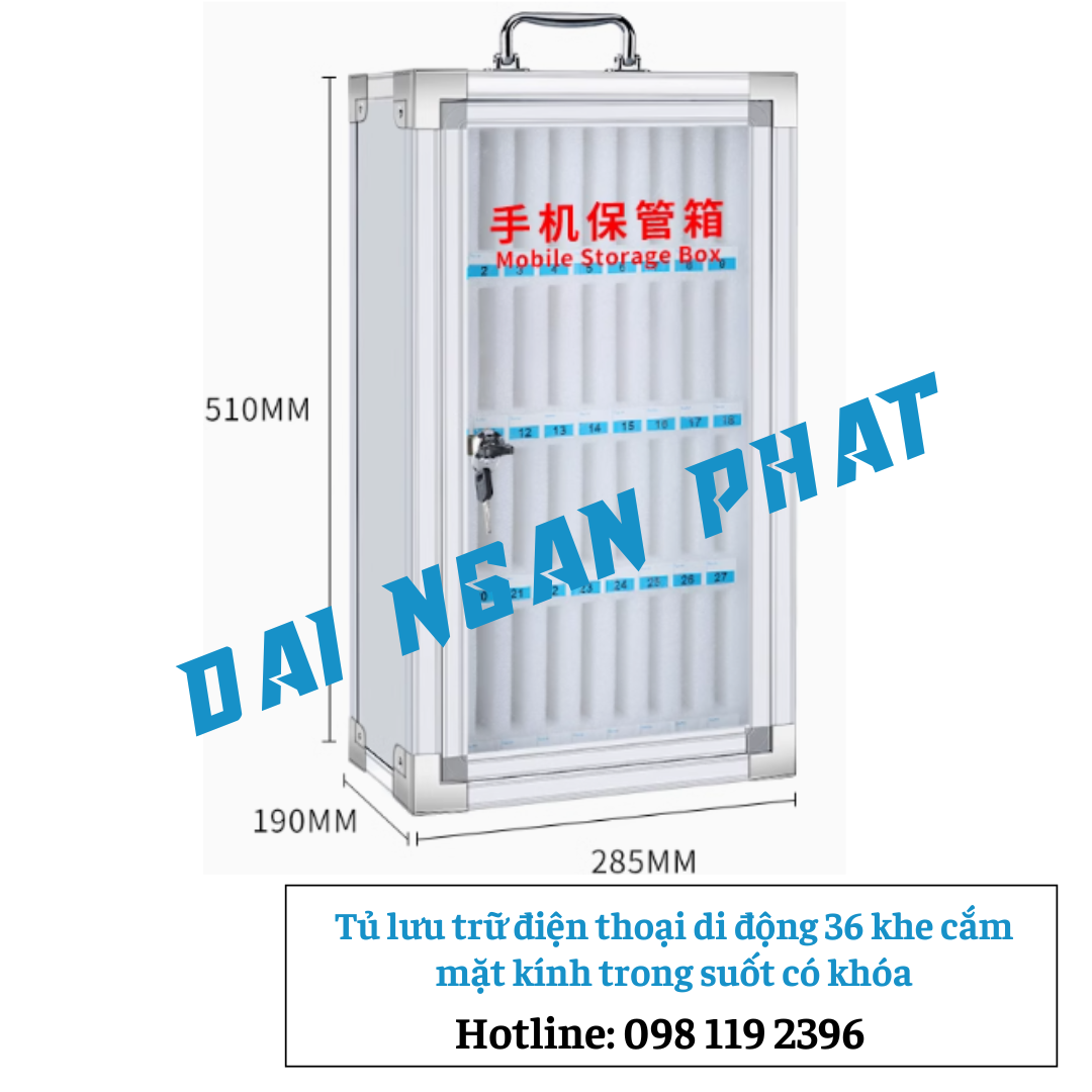 Tủ lưu trữ điện thoại di động 36 khe cắm mặt kính trong suốt có khóa