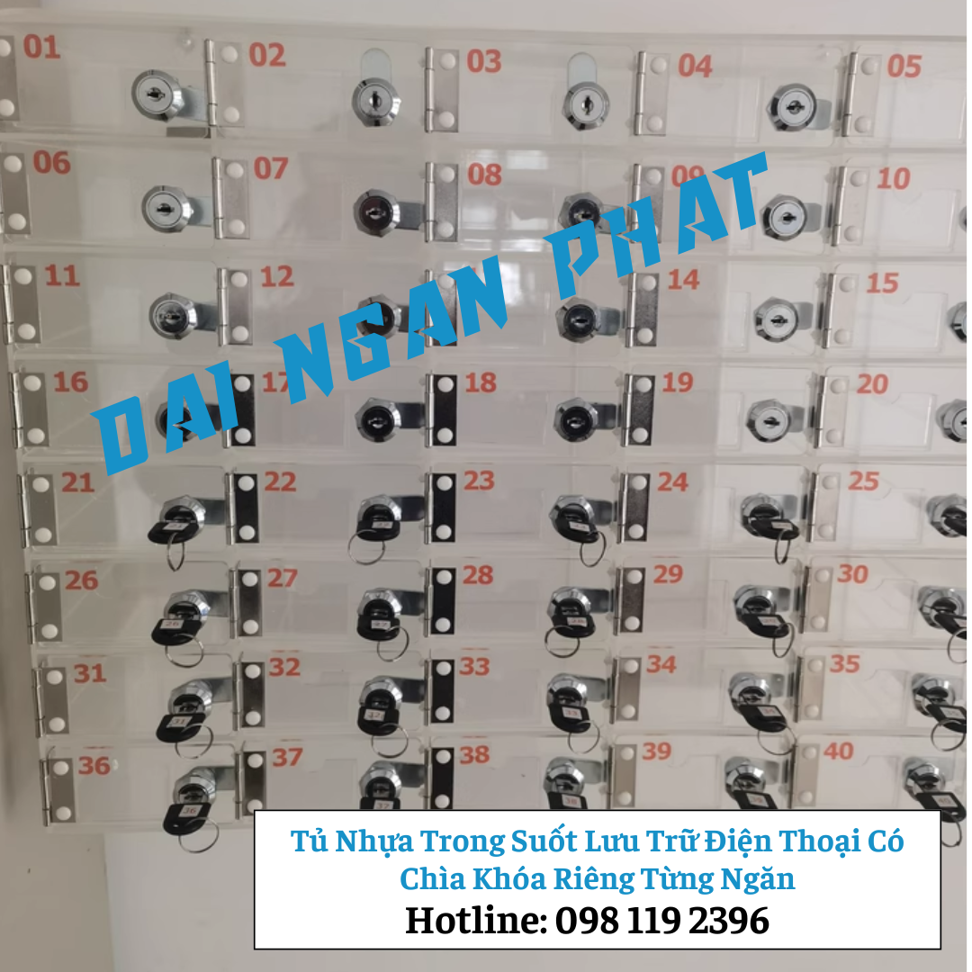 Tủ Nhựa Trong Suốt Lưu Trữ Điện Thoại Có Chìa Khóa Riêng Từng Ngăn