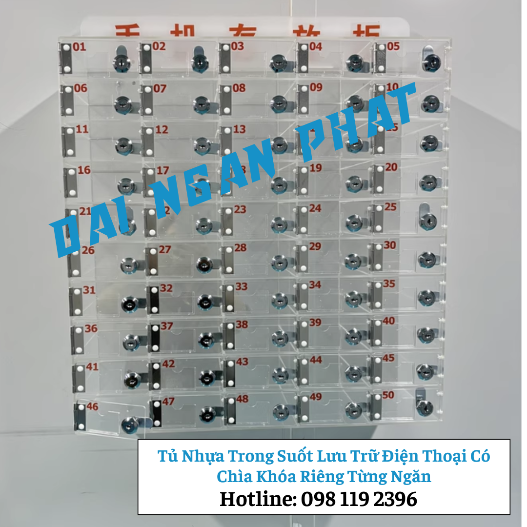 Tủ Nhựa Trong Suốt Lưu Trữ Điện Thoại Có Chìa Khóa Riêng Từng Ngăn