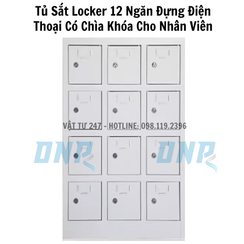 Tủ Sắt Locker 12 Ngăn Đựng Điện Thoại Có Chìa Khóa Cho Nhân Viên
