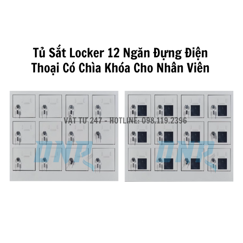 Tủ Sắt Locker 12 Ngăn Đựng Điện Thoại Có Chìa Khóa Cho Nhân Viên