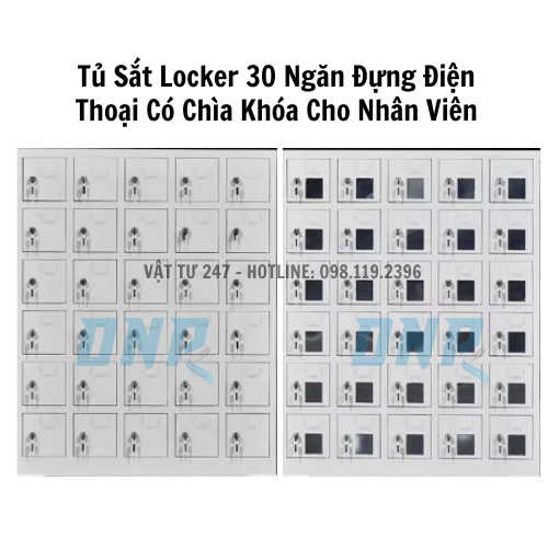 Tủ Sắt Locker 30 Ngăn Đựng Điện Thoại Có Chìa Khóa Cho Nhân Viên