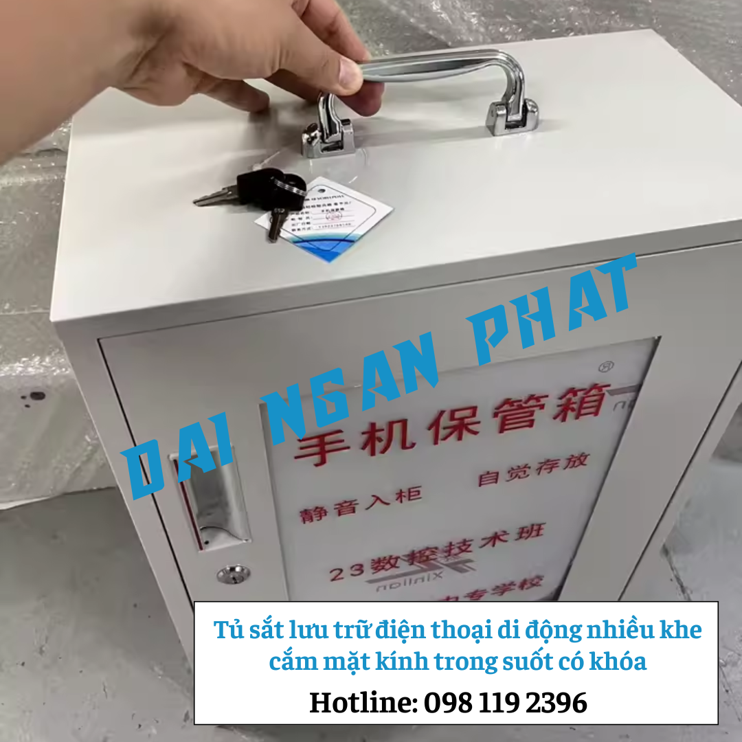 Tủ sắt lưu trữ điện thoại 12 khe cắm mặt kính trong suốt có khóa