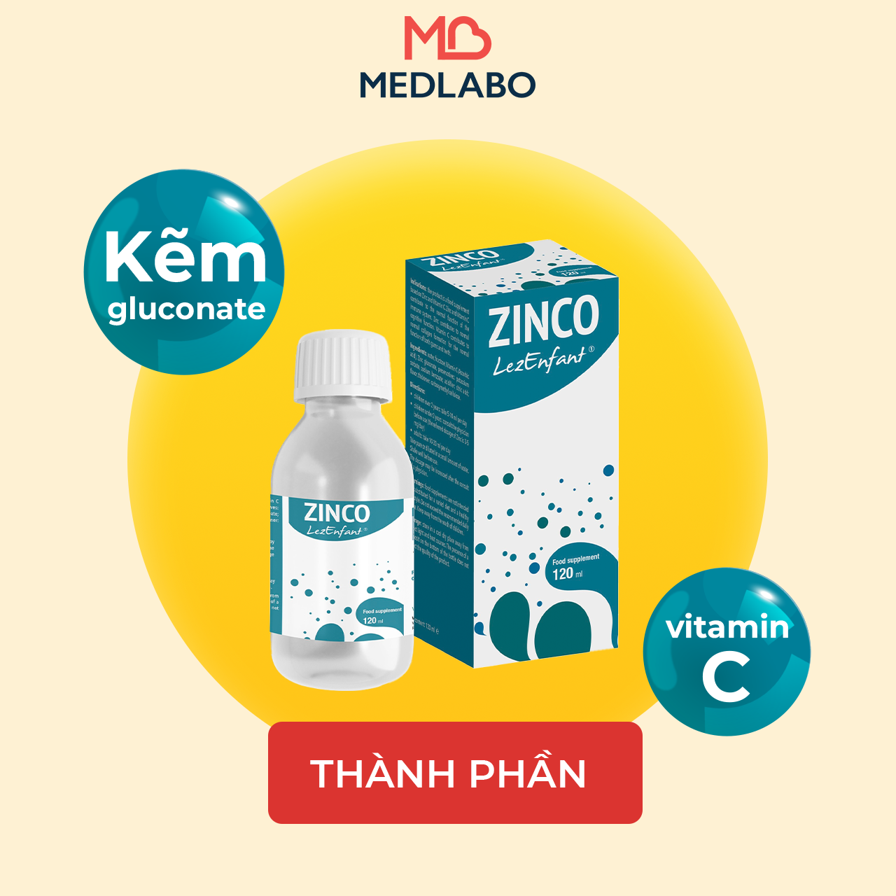 LezEnfant ZINCO - Siro bổ sung kẽm, vitamin C - Hộp 1 lọ 120ml