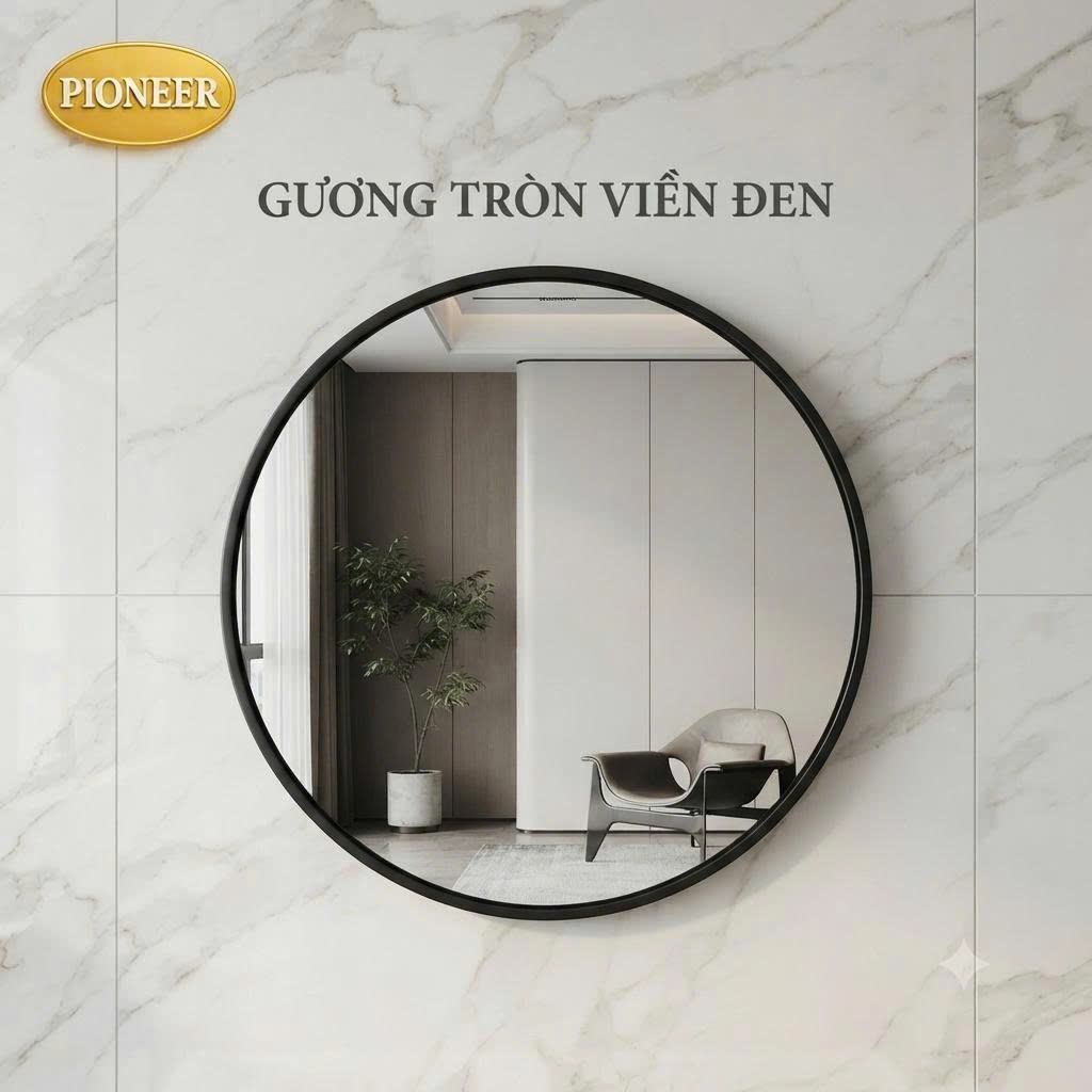 Gương Tròn Treo Tường Pioneer Khung Viền Nhôm D60 Cm Siêu Đẹp - Mã PE:195, PE:196