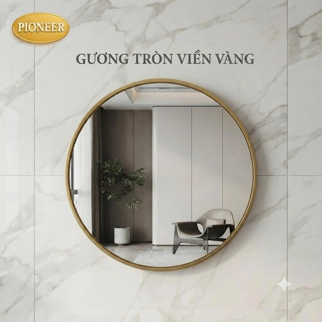 Gương Tròn Treo Tường Pioneer Khung Viền Nhôm D60 Cm Siêu Đẹp - Mã PE:195, PE:196