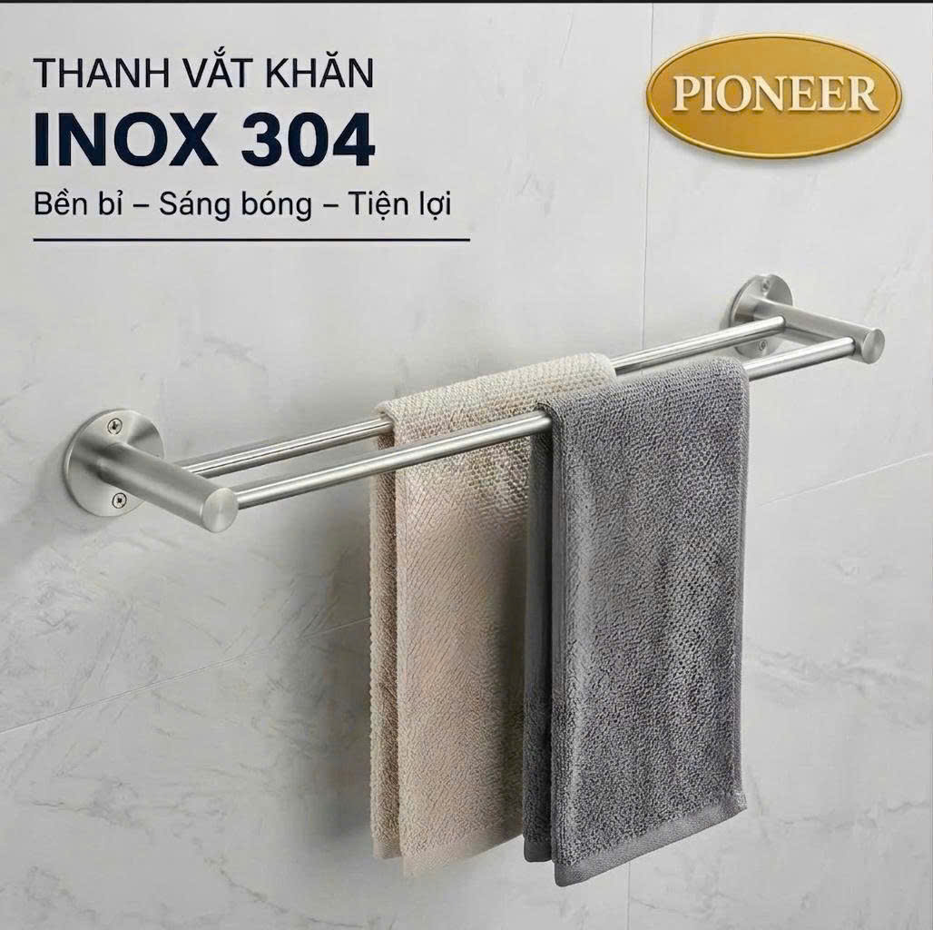 Thanh treo khăn Pioneer Inox 304 trong phòng tắm, Mã MK:301, MK:302