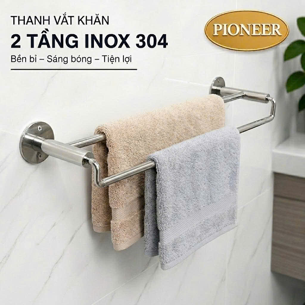 Thanh treo khăn lệch Pioneer Inox 304 trong phòng tắm, Mã MK:303, MK:304