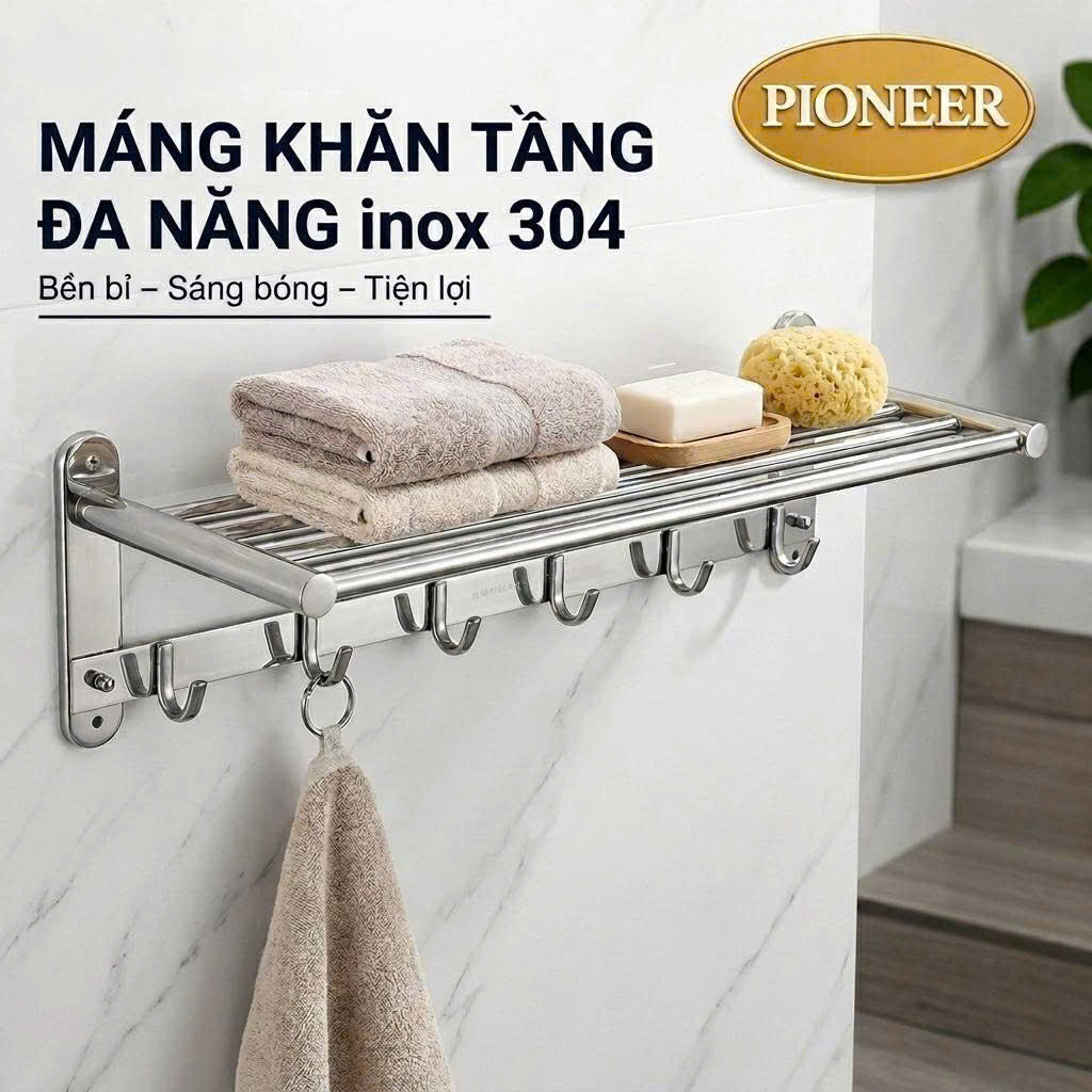 Máng khăn tầng đa năng Pioneer Inox 304 cao cấp trong phòng tắm, Mã MK:311