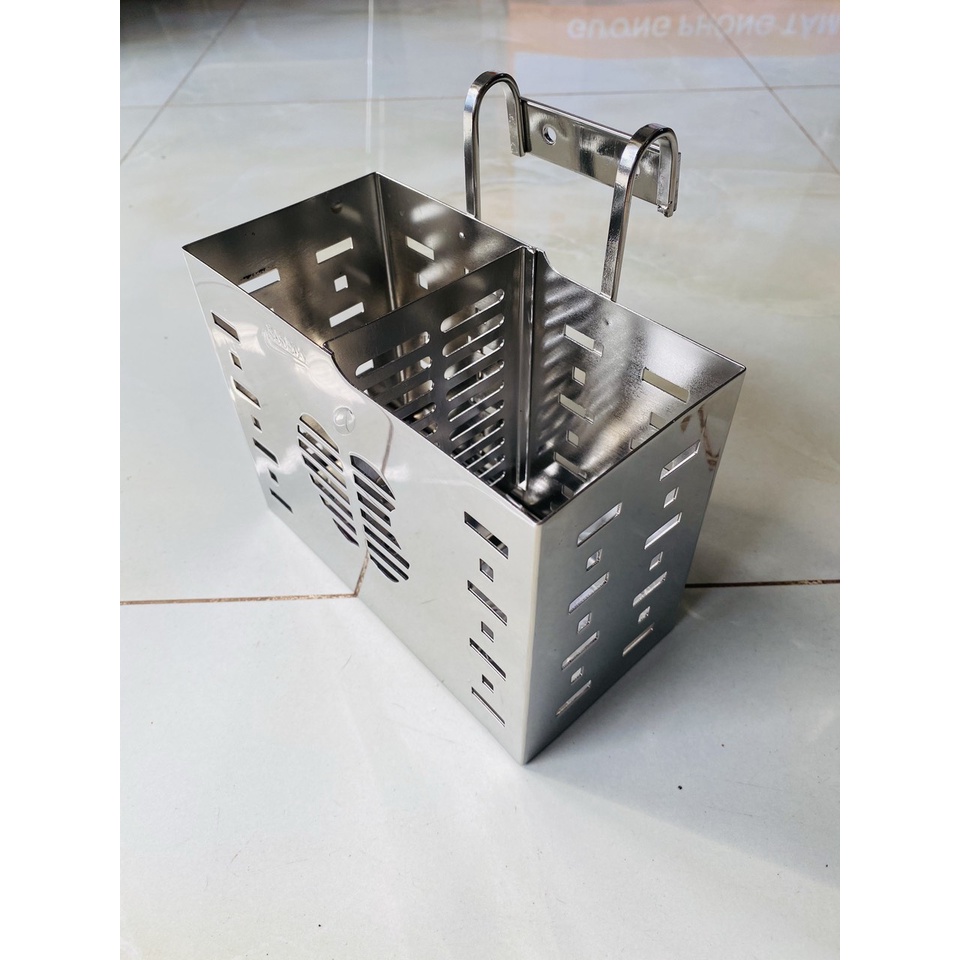 Ống Đựng Đũa Muỗng Pioneer Mẫu Vuông 2 Ngăn Inox 304 Cao Cấp