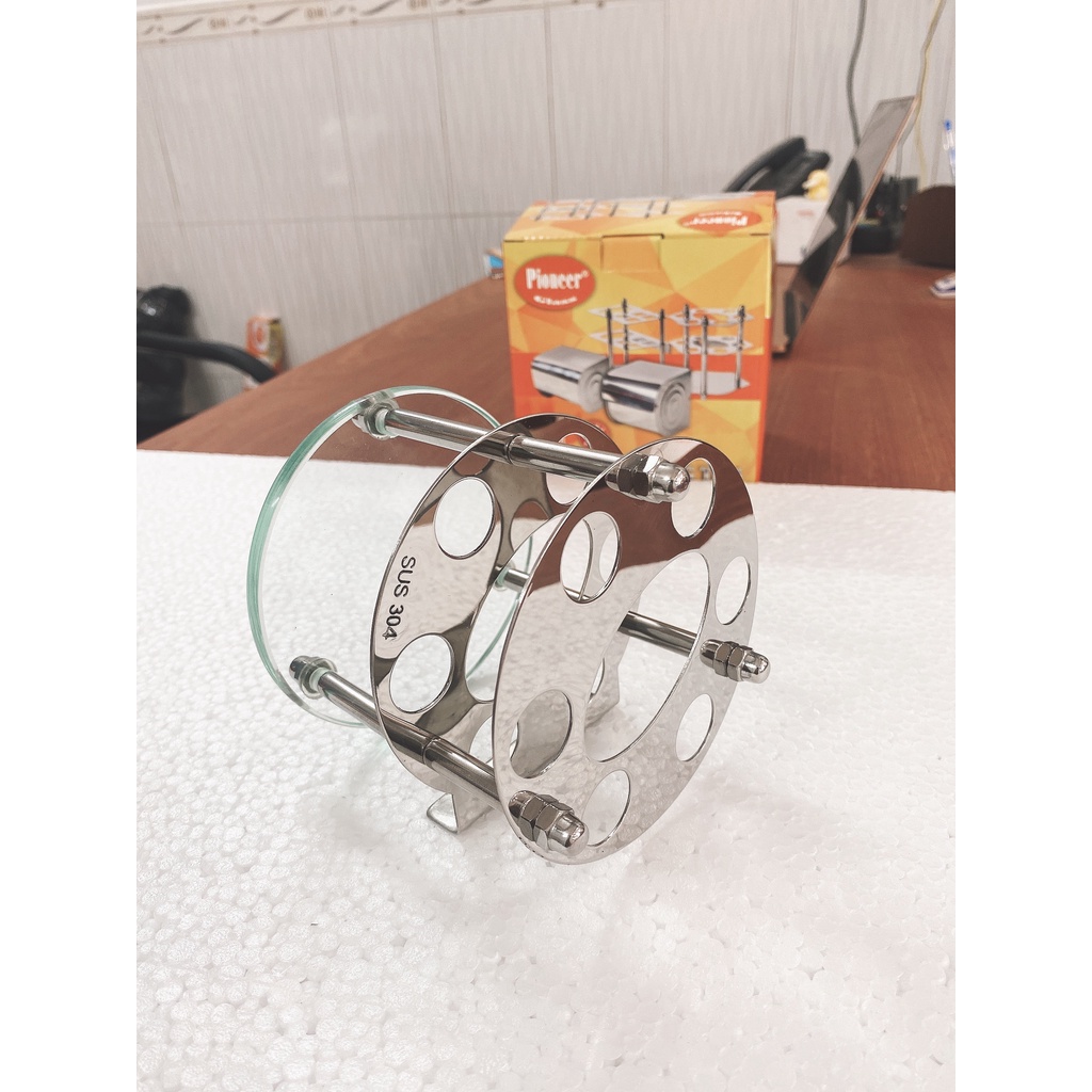 Kệ Để Bàn Chải, Kem Đánh Răng Pioneer Đế Kính Inox 304 Cao Cấp