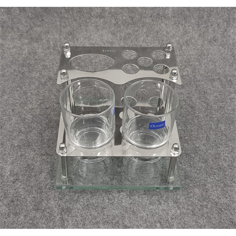 Kệ Để Ly, Bàn Chải, Kem Đánh Răng Pioneer  Tắm Inox 304 Cao Cấp Tặng Kèm 2 Ly Thái Lan - Mã SP: KL03