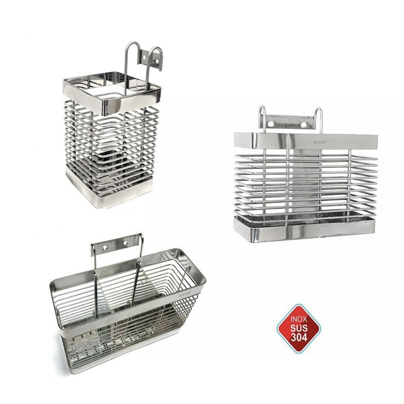 Ống Đựng Đũa Muỗng Vuông Dạng Lưới Inox 304 (1 Ngăn, 2 Ngăn, 3 Ngăn)