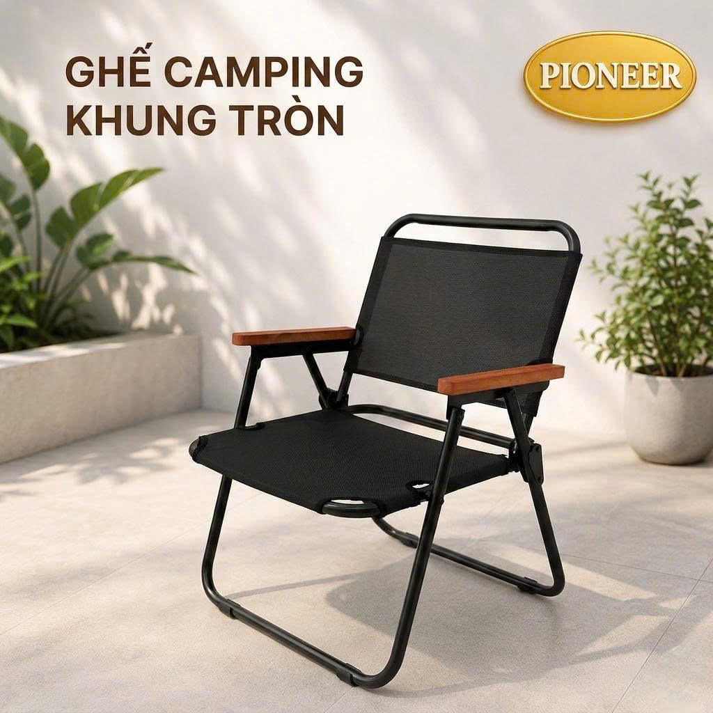 Ghế Camping Vải Lưới Khung Ống Tròn Tay Gỗ Cafe, Câu Cá, Du Lịch Dã Ngoại Giá Sỉ