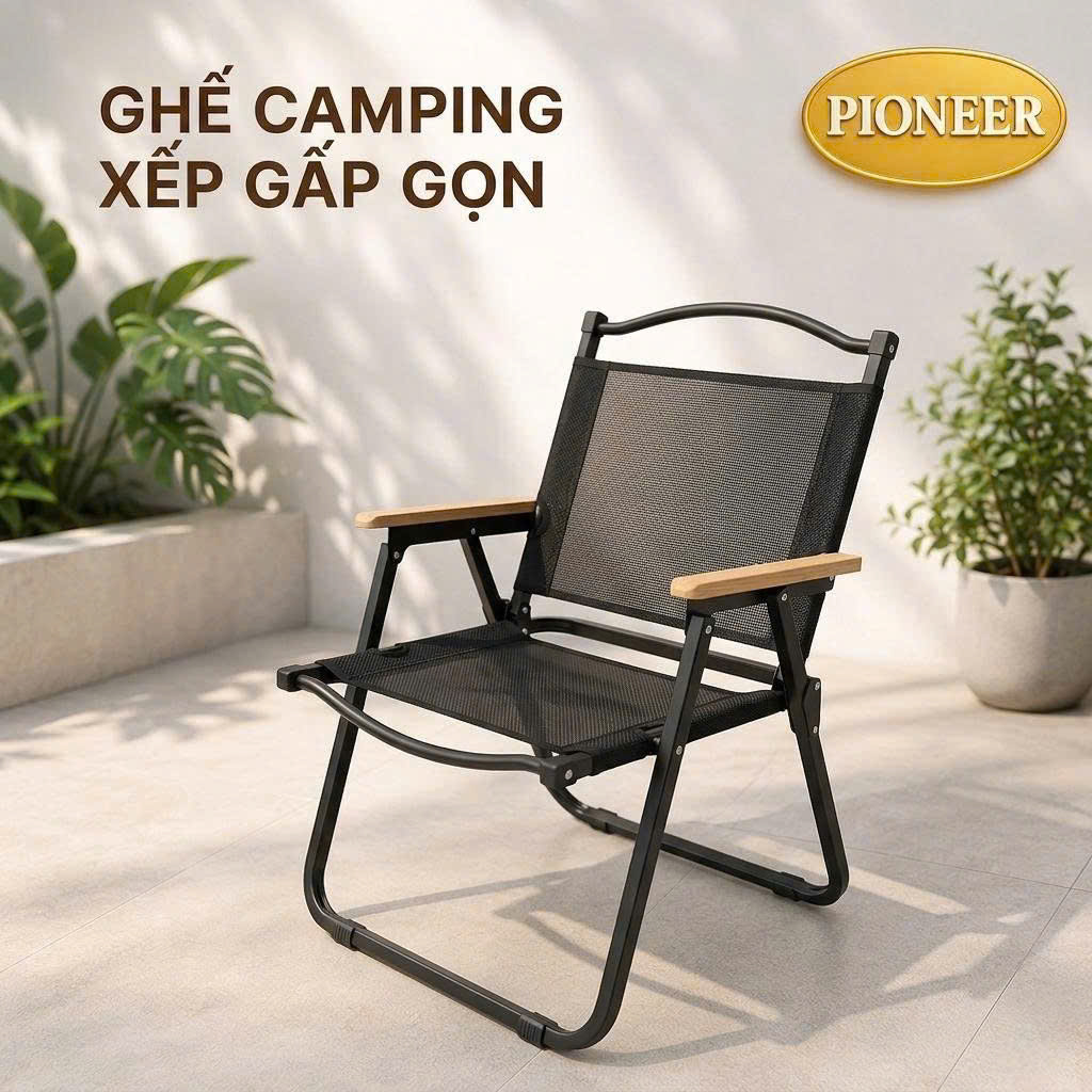 Ghế camping vải lưới tựa lưng tay gỗ cafe, câu cá, du lịch dã ngoại giá sỉ