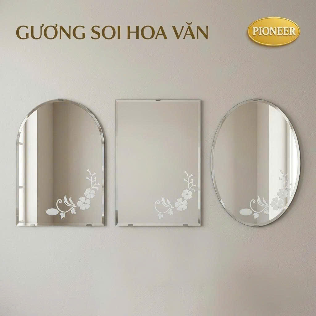 Gương Soi Hoa Văn Pioneer Nhà Tắm - Kiếng Soi Phòng Tắm ( Đủ Kiểu Dáng ) - Kích Thước: 45x60 CM