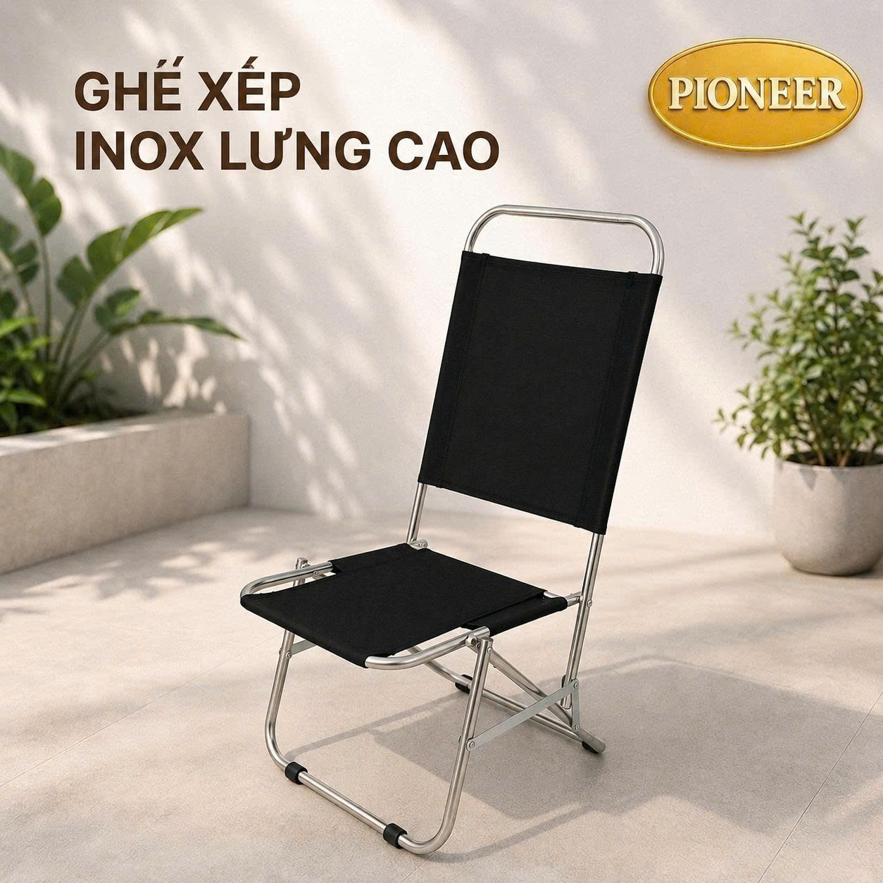 Ghế Xếp Inox Tựa Lưng Cao Cafe, Câu Cá, Du Lịch Dã Ngoại Giá Sỉ