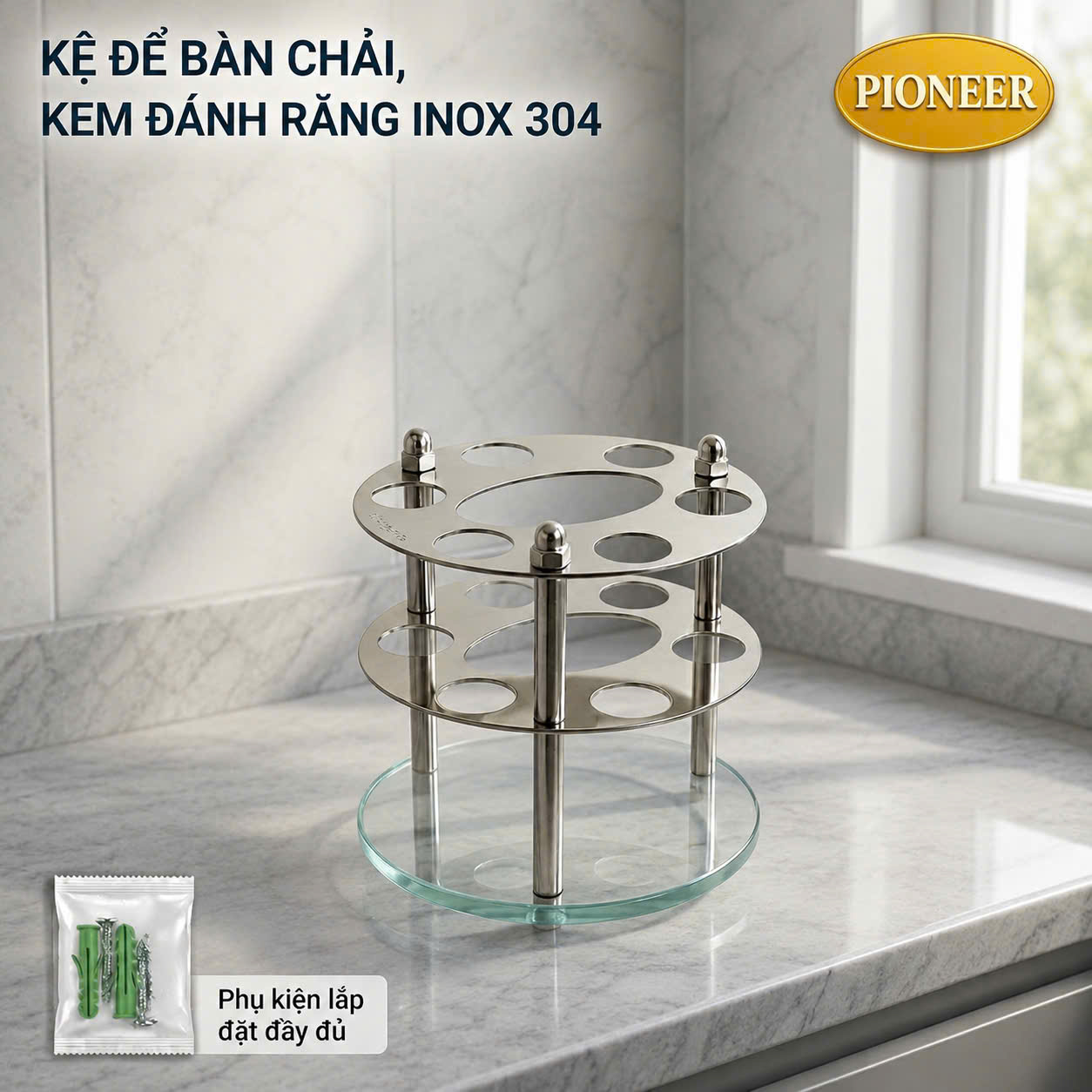 Kệ Để Bàn Chải Kem Đánh Răng Pioneer Inox 304 Nhà Tắm Cao Cấp - Mã SP: KL07