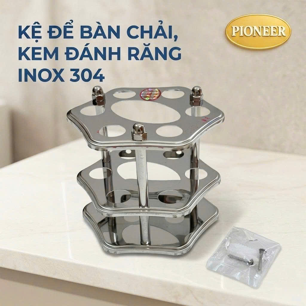Kệ đụng bàn chải, kem đánh răng Pioneer Inox 304 trong phòng tắm, Mã KL:09