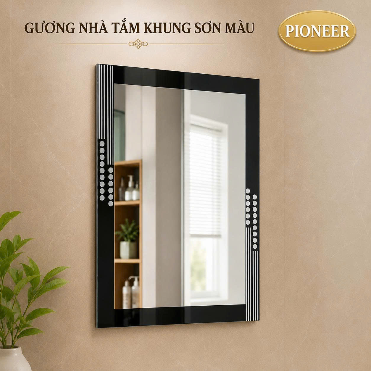 Gương khung sơn màu Pioneer kích thước 45x60cm trong phòng tắm - Mã PE:138