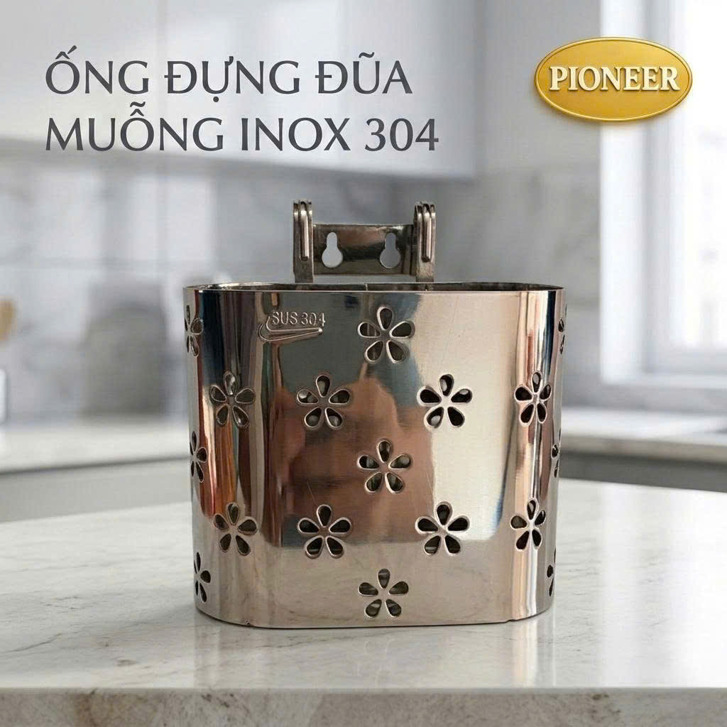 Ống đựng đũa muỗng Pioneer Inox 304 cao cấp 2 ngăn trong phòng bếp, Mã PE:404