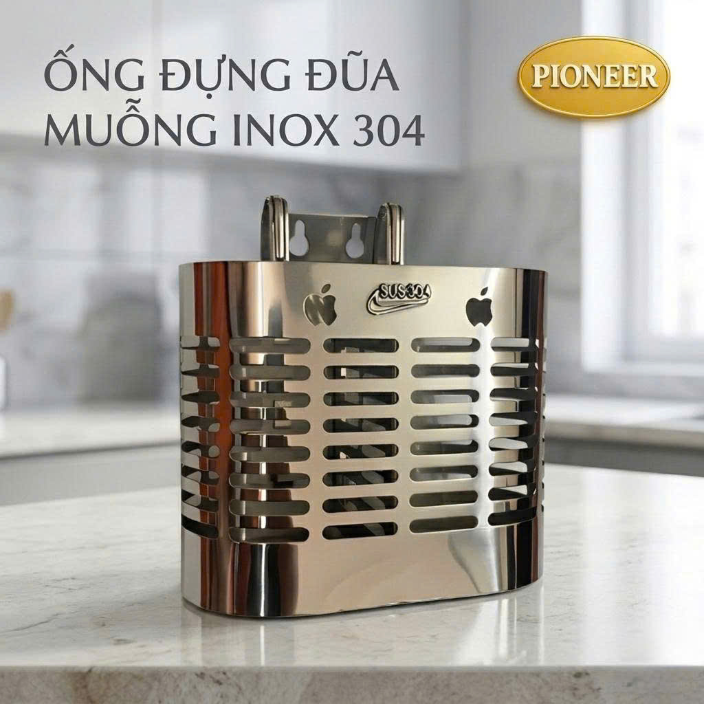 Ống Đựng Đũa Muỗng Inox 304 Pioneer 2 Ngăn Cao Cấp - Mã Sản Phẩm: PE405