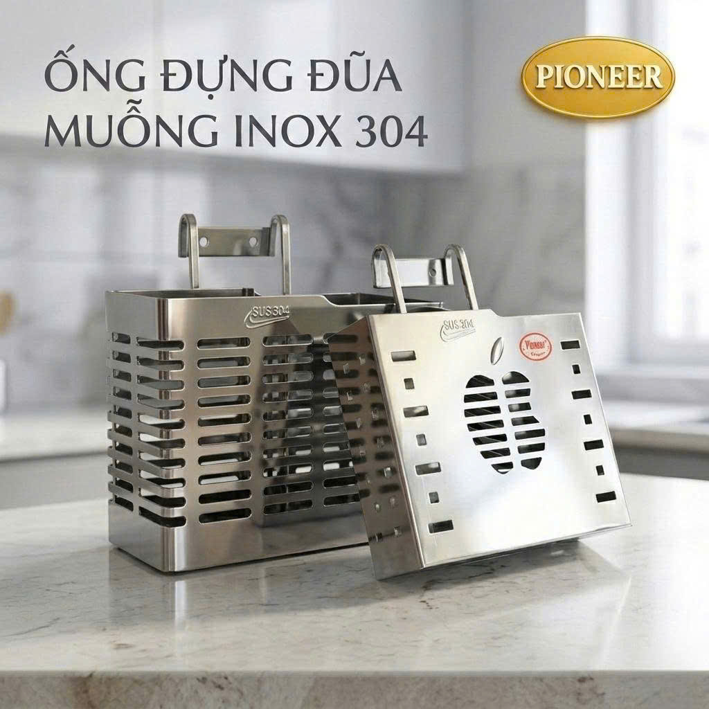 Ống đựng đũa muỗng Pioneer 2 ngăn Inox 304 cao cấp trong phòng bếp, Mã PE:409, PE:411