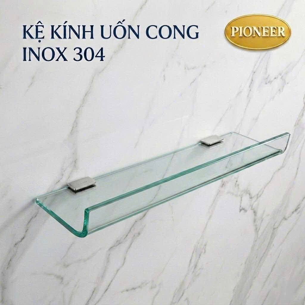 Kệ kính uốn cong Pioneer Inox 304 cao cấp trong phòng tắm - Mã TP:40