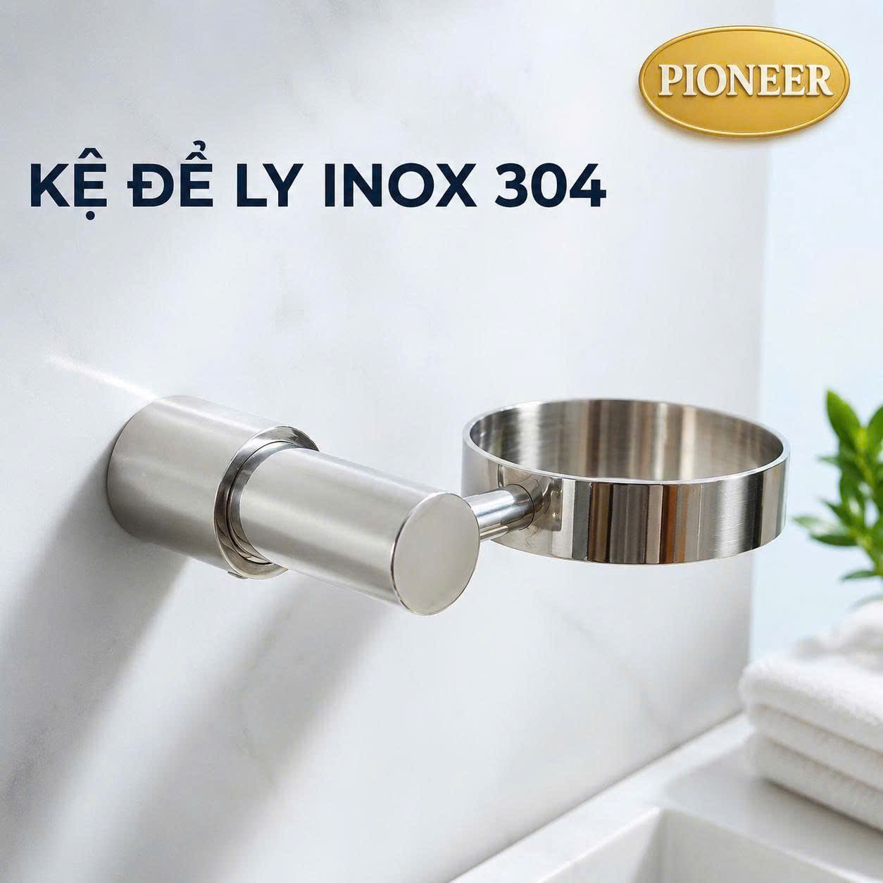 Kệ Để Ly Pioneer Inox 304 Nhà Tắm Cao Cấp Tặng Kèm Ly Thái Lan, Thân Đúc Nguyên Khối - Mã SP: TP6005
