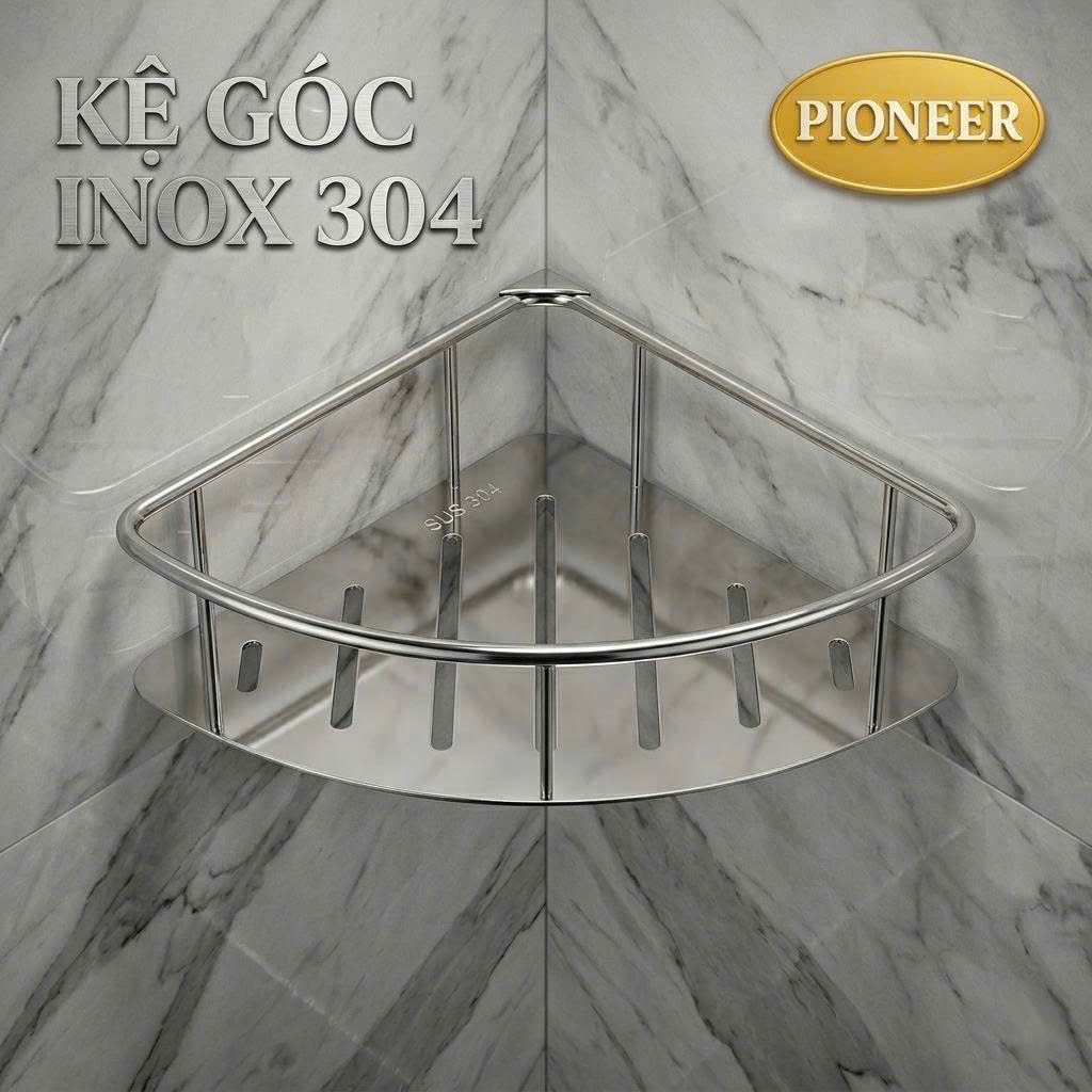 Kệ góc tấm Inox 304 Pioneer cao cấp trong phòng tắm, Mã TP:6227