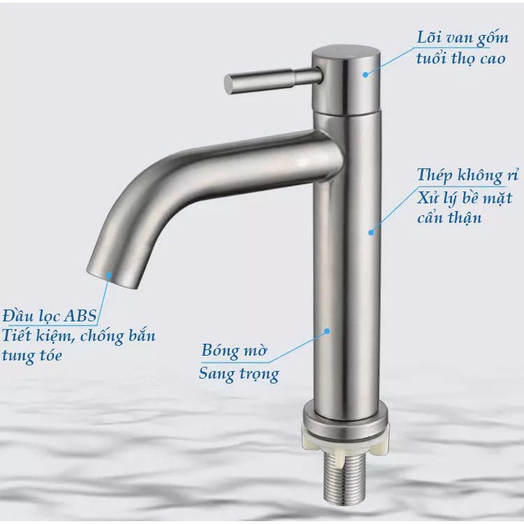 [Chuyên Giá Sỉ] Vòi Lavabo Lạnh 100% Inox 304 (Vòi La Điếu) Chống Han Gỉ