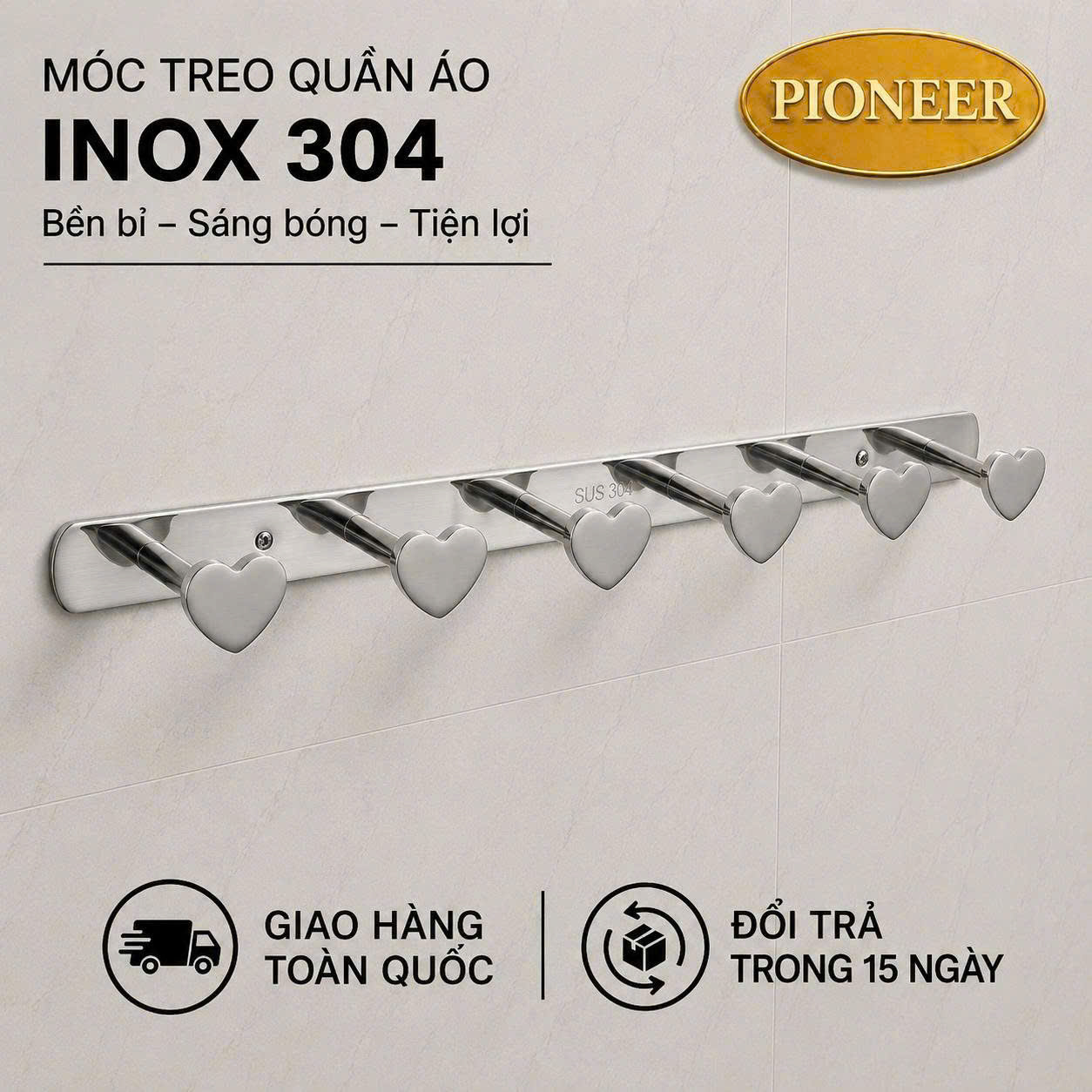 Móc Treo Nhà Tắm Hình Trái Tim Inox 304 Đúc Đặc - Mắc Áo Đúc Đặc Cao Cấp - Mã SP: TP6241