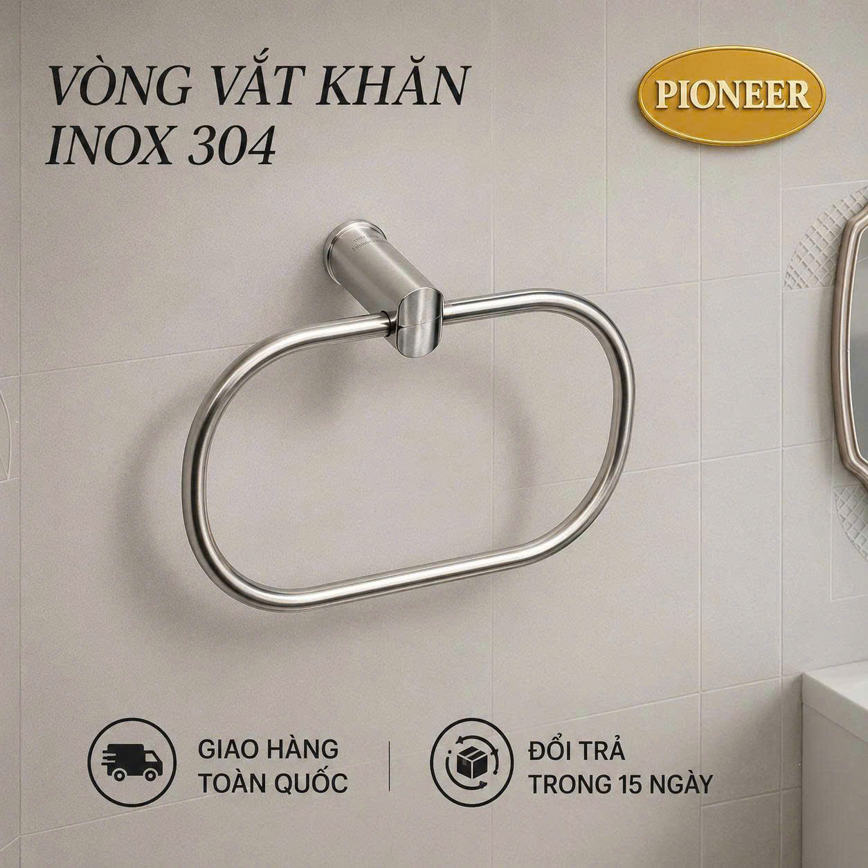 Vòng vắt khăn Pioneer Inox 304 cao cấp trong phòng tắm, Mã TP:6002