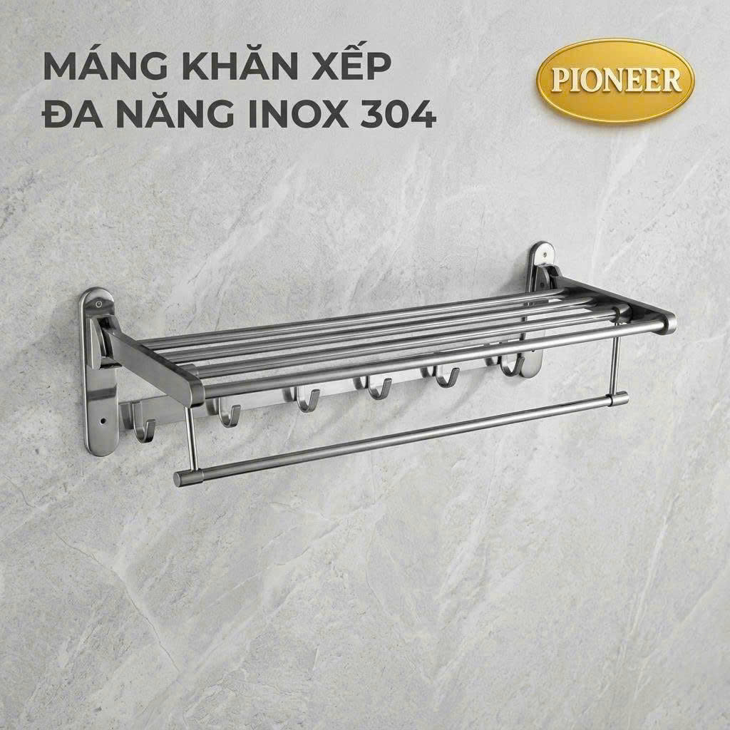 Máng khăn xếp đa năng Pioneer Inox 304 cao cấp trong phòng tắm, Mã TP:6303