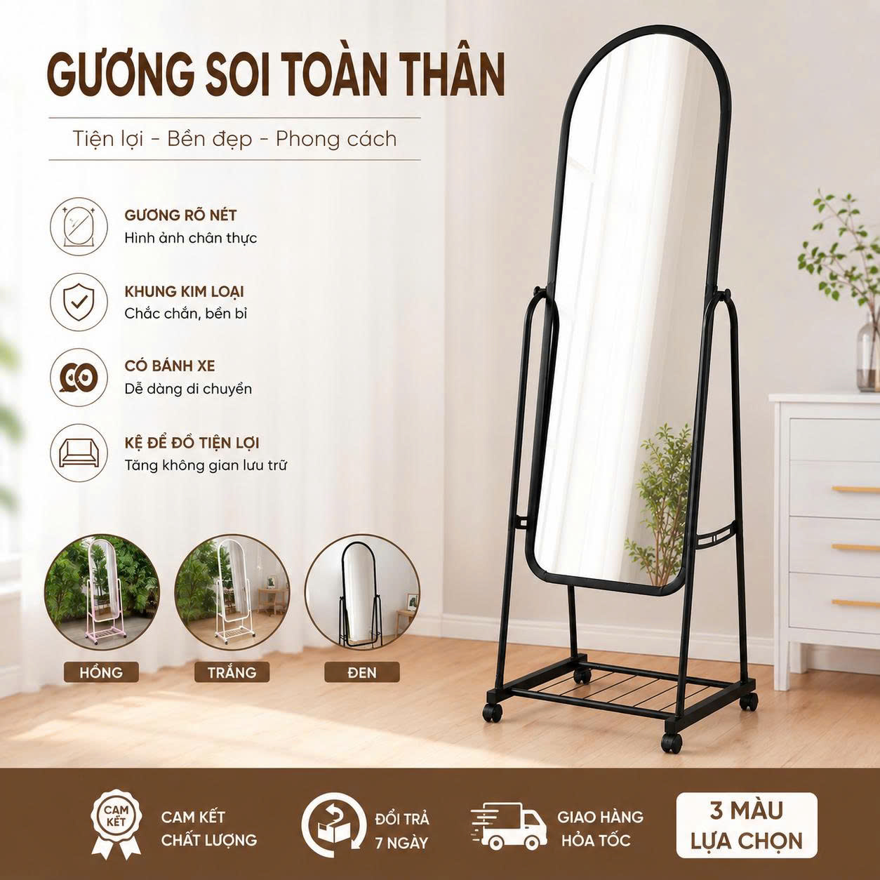 Gương soi di động toàn thân có bánh xe siêu đẹp giá sỉ