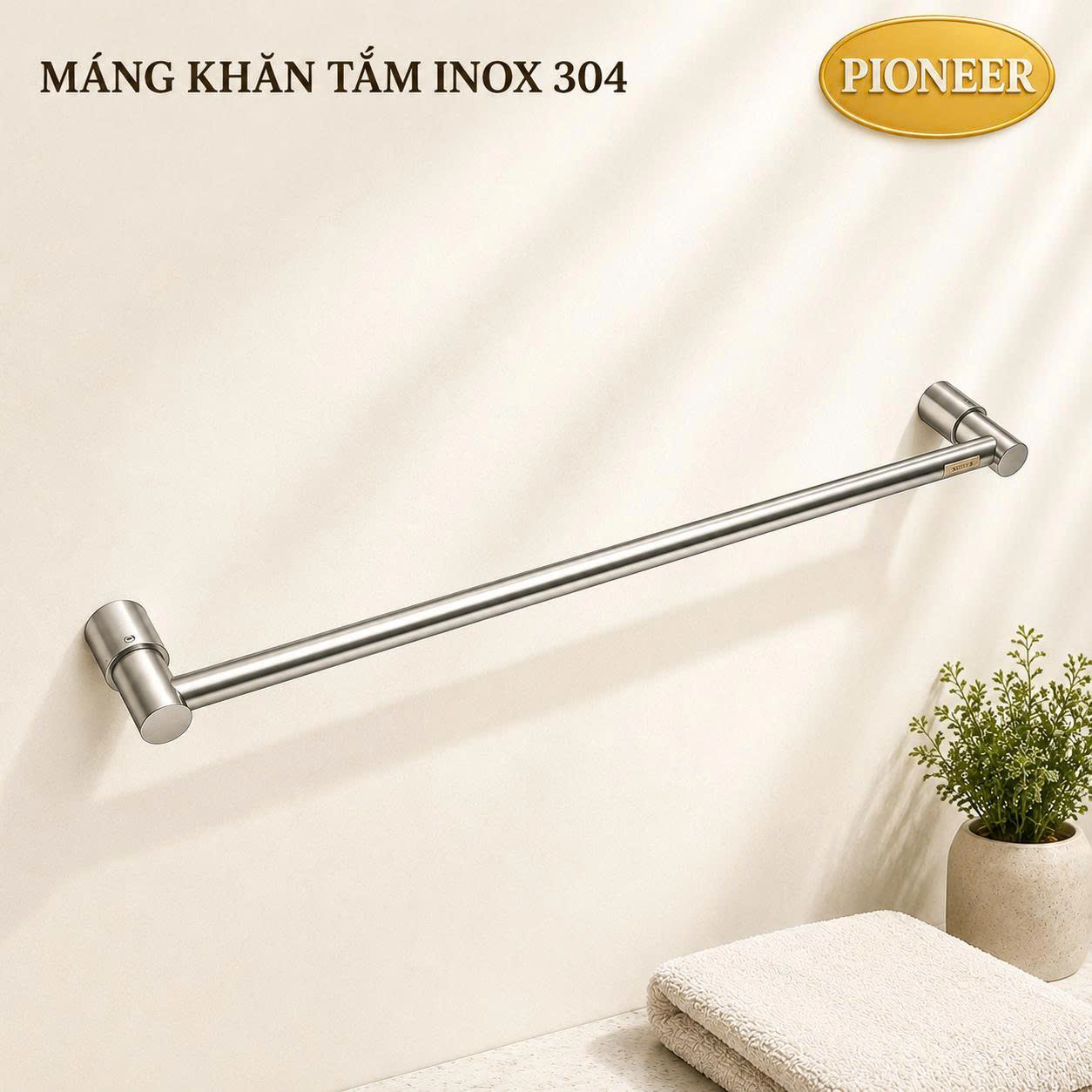 Máng khăn Đơn Pioneer inox 304 cao cấp trong phòng tắm, Mã TP:6007
