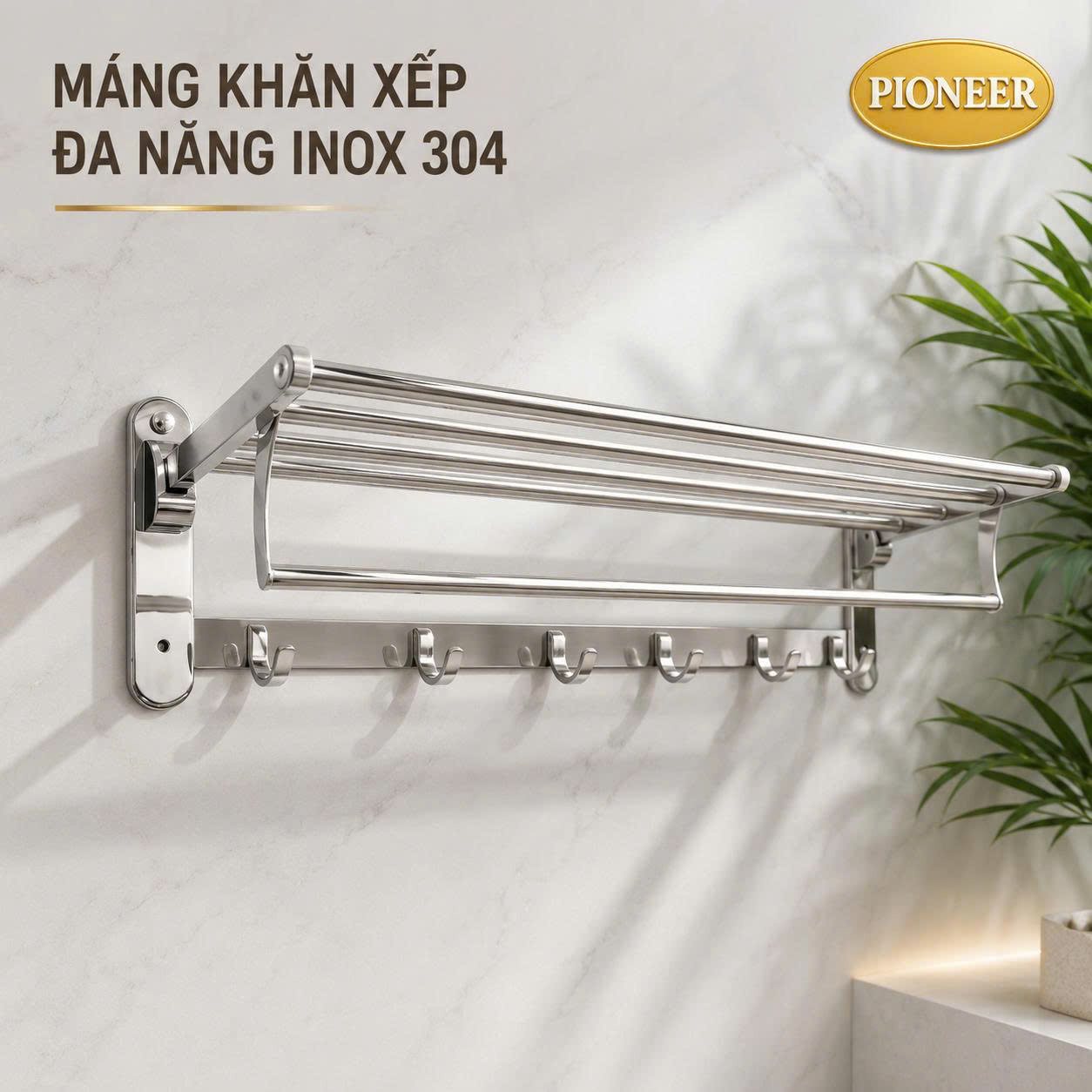 Máng khăn xếp đa năng Pioneer Inox 304 cao cấp trong phòng tắm, Mã TP:6301