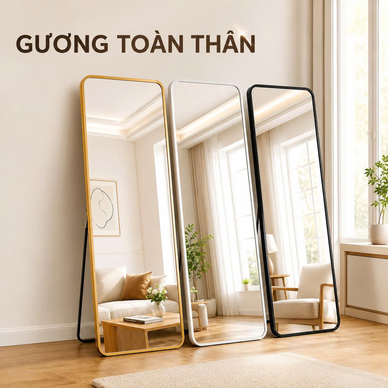 Gương soi toàn thân có chân đứng hoặc treo tường hạn chế chống vỡ siêu đẹp, siêu nét